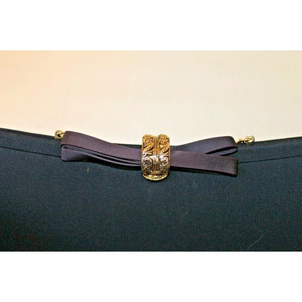 Black Evening Bag Vintage Clutch Purse Gold Chain Ornate Clasp